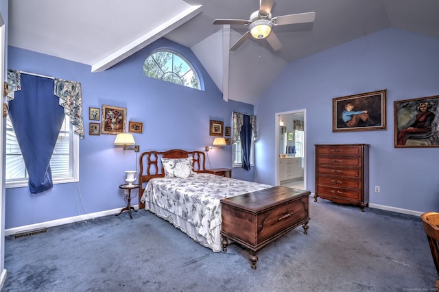 507 Elk Run Unit 507, Shelton, CT 06484 - carpeted bedroom featuring lofted ceiling, a ceiling fan, and connected bathroom