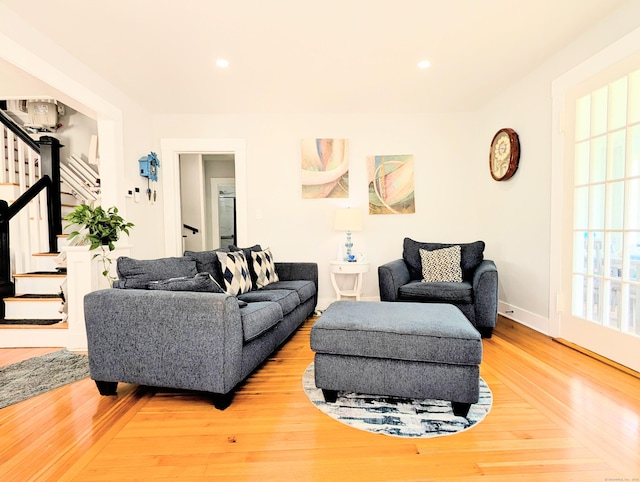 18 Victory St, Bridgeport, CT 06606 - living area with stairs, light wood-type flooring, and recessed lighting