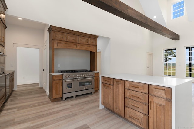 30 Tyrone Rd, Pomfret, CT 06259 - kitchen with appliances with stainless steel finishes, light wood-style floors, high vaulted ceiling, recessed lighting, and light countertops