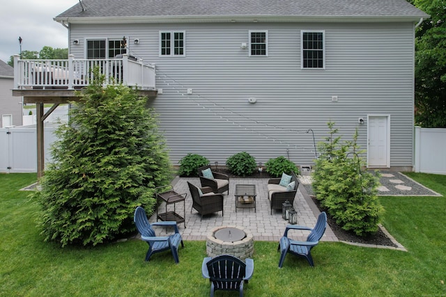 105 Hidden Pines Cir, Meriden, CT 06451 - back of house with a patio area, a deck, and an outdoor living space with a fire pit