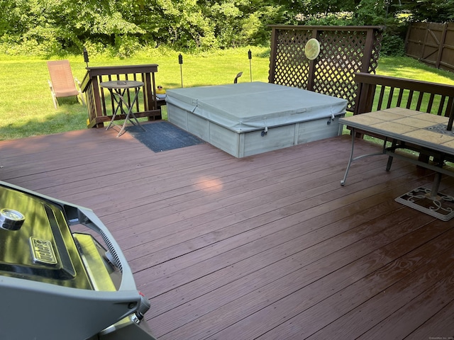97 Flint Ridge Rd, Monroe, CT 06468 - wooden deck featuring a covered hot tub and a yard