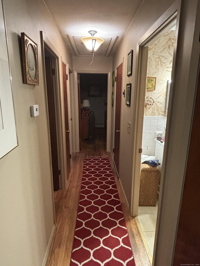 97 Flint Ridge Rd, Monroe, CT 06468 - corridor featuring light wood-style flooring and attic access