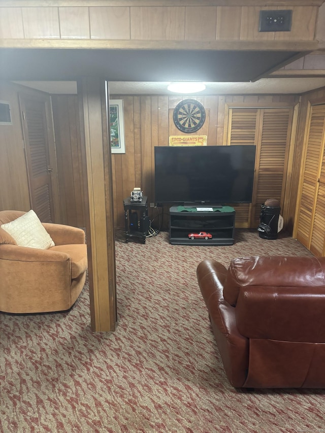 97 Flint Ridge Rd, Monroe, CT 06468 - carpeted living room with wood walls