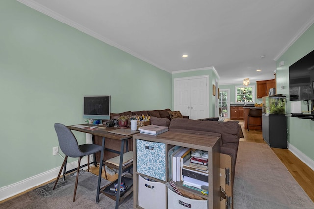 41 Palmer St Unit 20, Norwich, CT 06360 - office with light wood-type flooring, ornamental molding, and recessed lighting