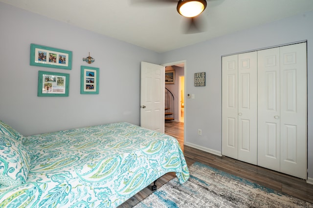 143 Sandy Point Rd Unit 143, Old Saybrook, CT 06475 - bedroom featuring wood finished floors, a closet, and ceiling fan