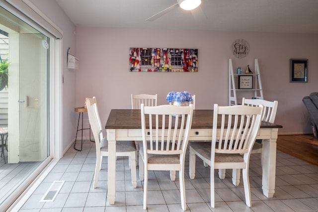 143 Sandy Point Rd Unit 143, Old Saybrook, CT 06475 - dining area with a ceiling fan and light tile patterned flooring