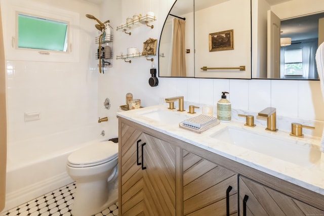 59 Flint Ridge Rd, Monroe, CT 06468 - bathroom with double vanity, shower / bathtub combination with curtain, and tile patterned floors