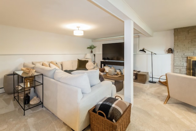 59 Flint Ridge Rd, Monroe, CT 06468 - living room featuring light carpet and a fireplace