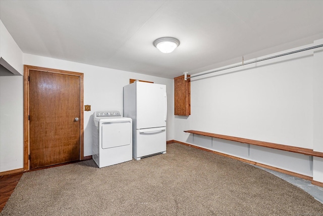 11 Fawn Rdg, Woodstock, CT 06281 - below grade area with washer / dryer and freestanding refrigerator