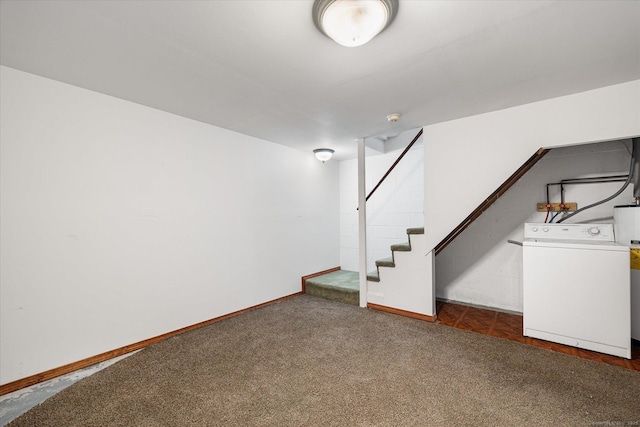 11 Fawn Rdg, Woodstock, CT 06281 - finished basement featuring washer / dryer, stairway, and carpet flooring