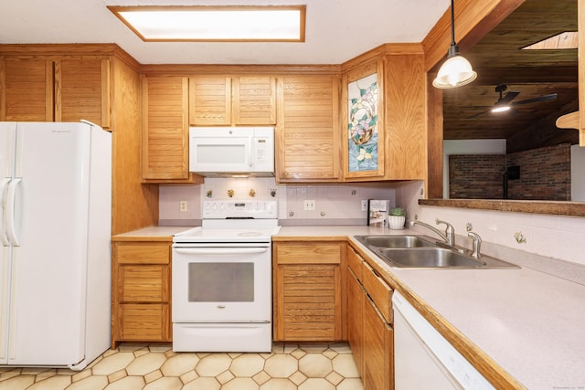 10 Thomas St, Windsor Locks, CT 06096 - kitchen with white appliances, light countertops, tasteful backsplash, and hanging light fixtures