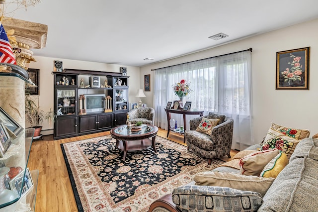 59 Laurel Wood Dr, Shelton, CT 06484 - living room featuring light wood finished floors and a baseboard heating unit