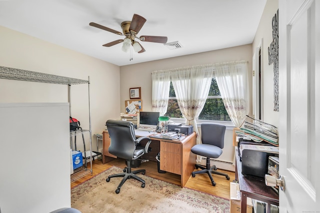 59 Laurel Wood Dr, Shelton, CT 06484 - home office with wood finished floors, ceiling fan, and a baseboard radiator