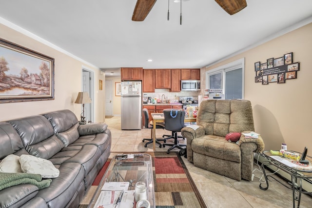 59 Laurel Wood Dr, Shelton, CT 06484 - living area with light tile patterned flooring, ceiling fan, and recessed lighting