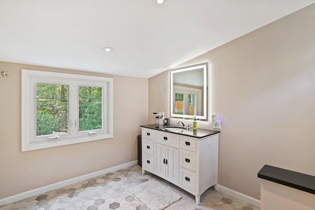8 Gillies Ln, Norwalk, CT 06854 - bathroom featuring vanity, recessed lighting, and vaulted ceiling