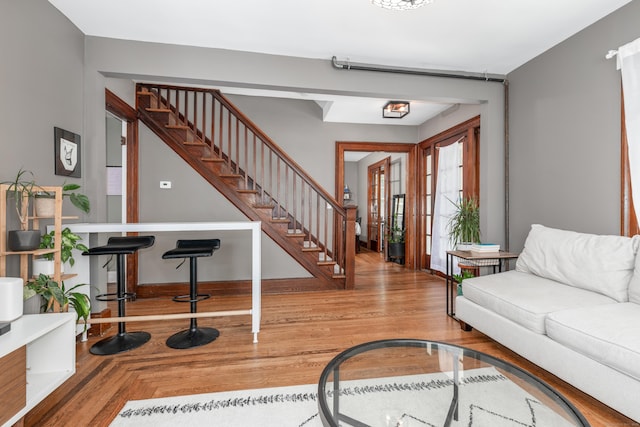 27 Thornton St, Hamden, CT 06517 - living area with stairs and wood finished floors