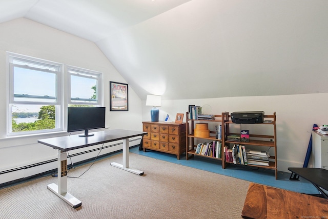 24 Warren Ave, Groton, CT 06355 - office with vaulted ceiling, carpet floors, and a baseboard radiator