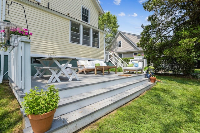 24 Warren Ave, Groton, CT 06355 - wooden deck with an outdoor living space and a yard