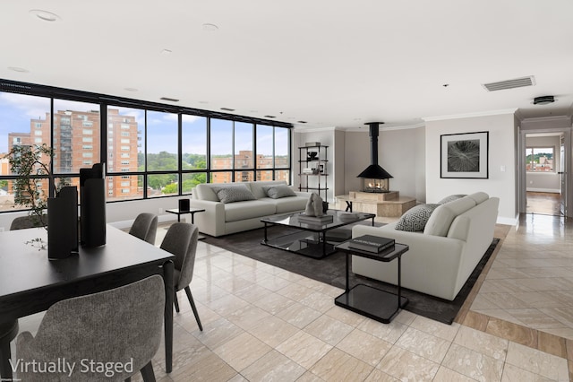 104 N St Apt 803, Stamford, CT 06902 - living area featuring ornamental molding and baseboards