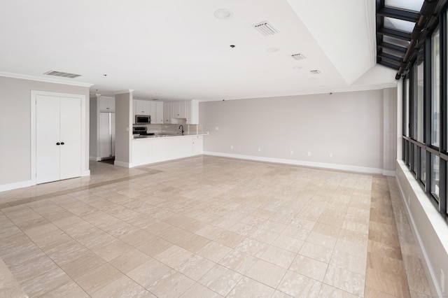 104 N St Apt 803, Stamford, CT 06902 - unfurnished living room with baseboards and ornamental molding