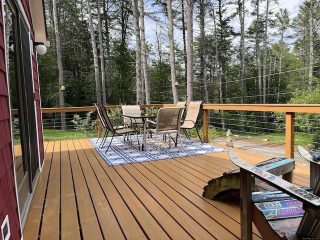 23 Little Bunggee Hill Rd, Woodstock, CT 06282 - wooden deck with outdoor dining space and view of scattered trees
