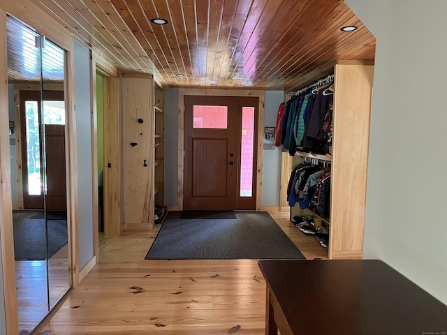 23 Little Bunggee Hill Rd, Woodstock, CT 06282 - entrance foyer with wooden ceiling, light wood-style flooring, and recessed lighting