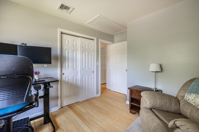 111 Nicole Dr, Milford, CT 06460 - office area featuring attic access and light wood-type flooring