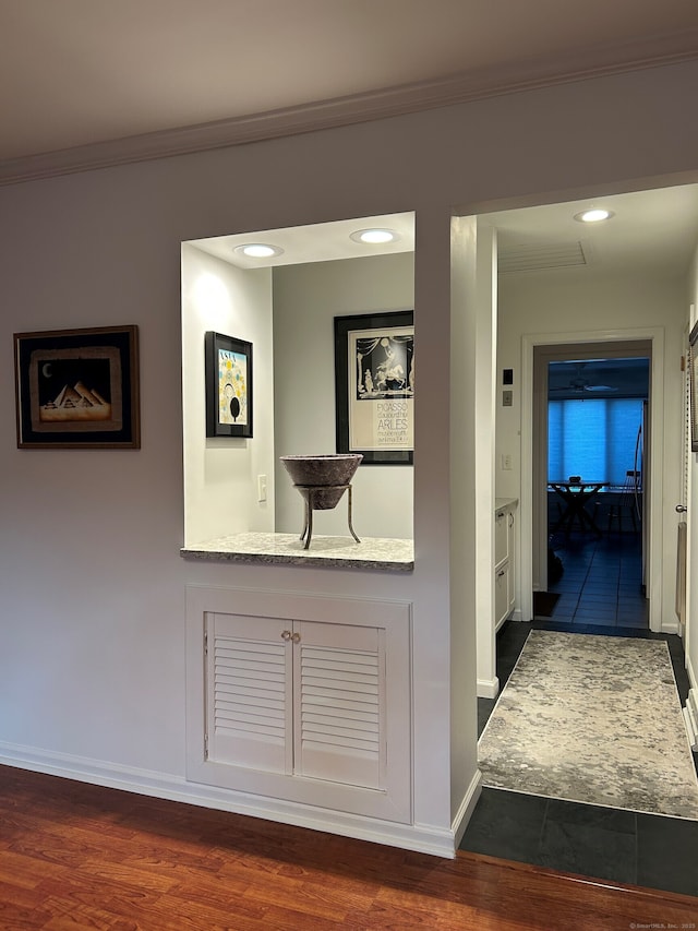 210 Jamestown Rd Unit 210, Stratford, CT 06614 - hallway with crown molding, dark wood-style floors, and recessed lighting