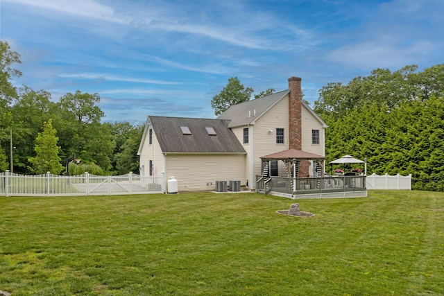 129 Clark Gates Rd, East Haddam, CT 06469 - rear view of property with a gazebo, a chimney, and a fenced backyard
