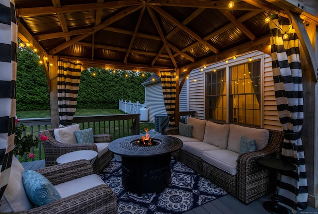 129 Clark Gates Rd, East Haddam, CT 06469 - view of patio / terrace with a gazebo and an outdoor living space with a fire pit