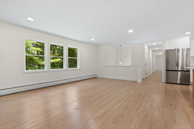 95 Great Ring Rd, Newtown, CT 06482 - unfurnished living room with a baseboard radiator, light wood finished floors, and recessed lighting