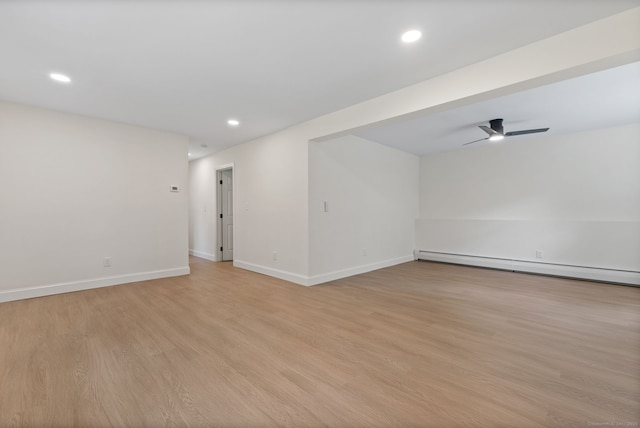 95 Great Ring Rd, Newtown, CT 06482 - spare room featuring a ceiling fan, light wood finished floors, a baseboard heating unit, and recessed lighting