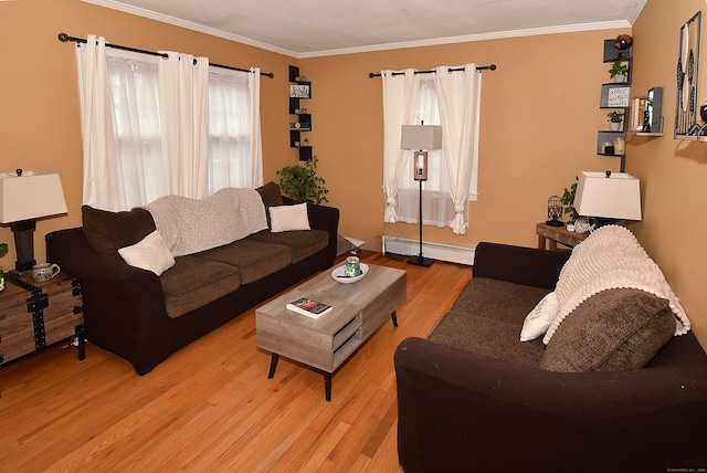 30 Foxcroft Dr, Manchester, CT 06040 - living area featuring light wood-style floors, crown molding, and baseboard heating