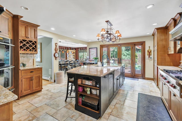 206 Beacon Hill Rd, Trumbull, CT 06611 - kitchen with open shelves, healthy amount of natural light, recessed lighting, backsplash, and brown cabinets