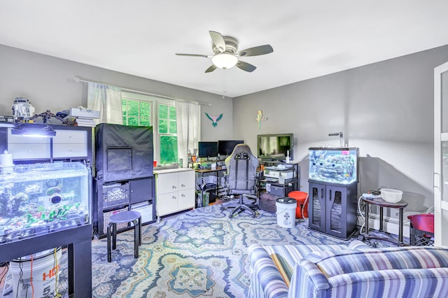 206 Beacon Hill Rd, Trumbull, CT 06611 - office area with ceiling fan and a baseboard radiator