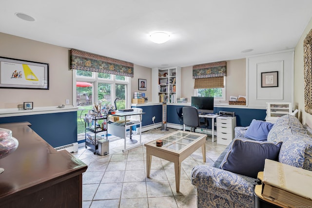 206 Beacon Hill Rd, Trumbull, CT 06611 - office with plenty of natural light, light tile patterned floors, a baseboard radiator, and built in shelves