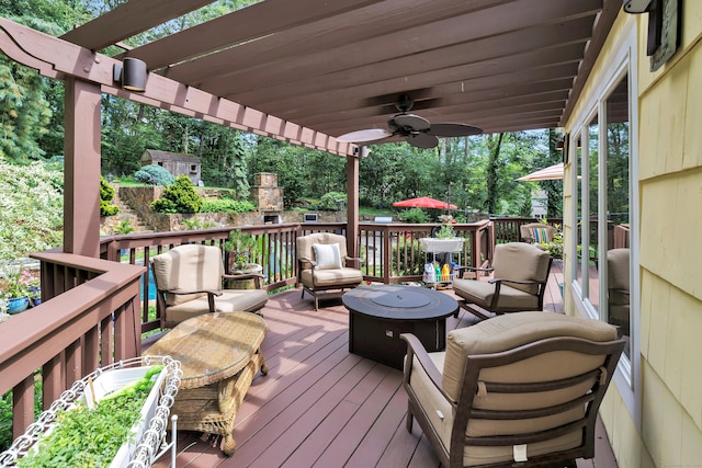 206 Beacon Hill Rd, Trumbull, CT 06611 - deck with a ceiling fan and a fire pit