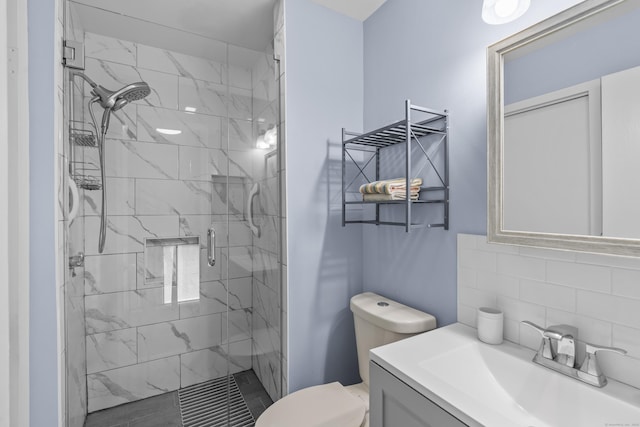 60 Alvord Ln Apt 19, Stamford, CT 06902 - full bathroom featuring a shower stall, vanity, and decorative backsplash