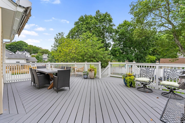 41 Arlington Rd, Stamford, CT 06902 - wooden terrace featuring outdoor dining space and view of scattered trees
