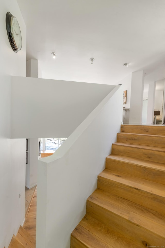 274 Nod Rd, Ridgefield, CT 06877 - staircase with wood finished floors
