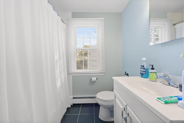 6 Fern St, Norwalk, CT 06854 - full bathroom with a baseboard radiator, tile patterned flooring, vanity, and a shower with shower curtain