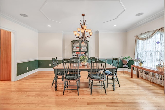 28 Aldo Dr, Woodbridge, CT 06525 - dining area with a chandelier, light wood finished floors, ornamental molding, and recessed lighting