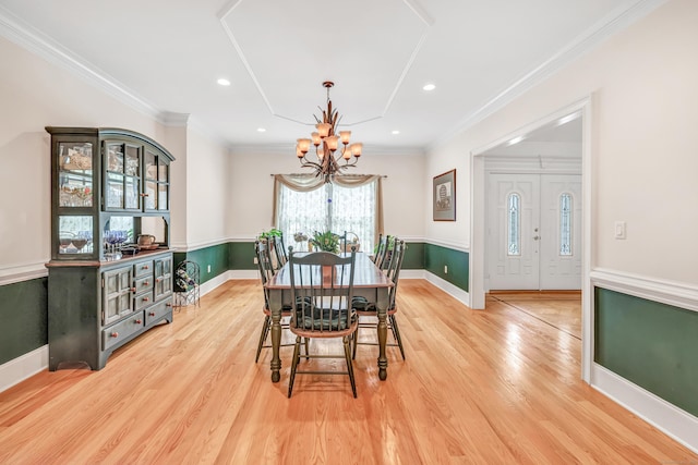 28 Aldo Dr, Woodbridge, CT 06525 - dining area with a chandelier, light wood finished floors, recessed lighting, and ornamental molding