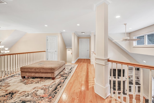 28 Aldo Dr, Woodbridge, CT 06525 - living area featuring wood finished floors, recessed lighting, ceiling fan, crown molding, and a chandelier
