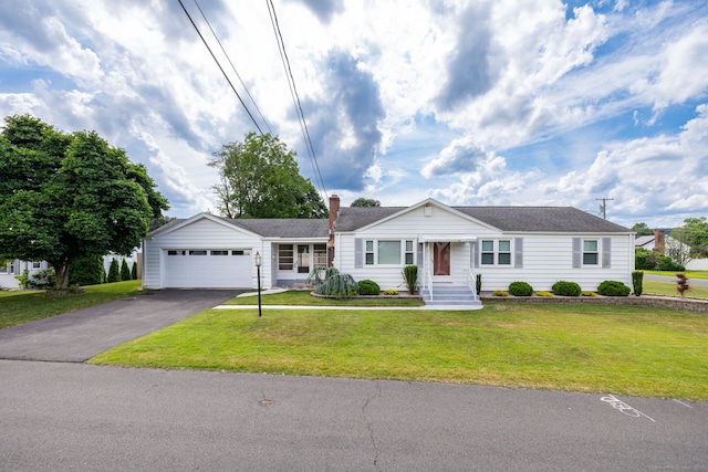 51 Euston St, New Britain, CT 06053 - ranch-style house featuring driveway, a garage, a front yard, and a chimney