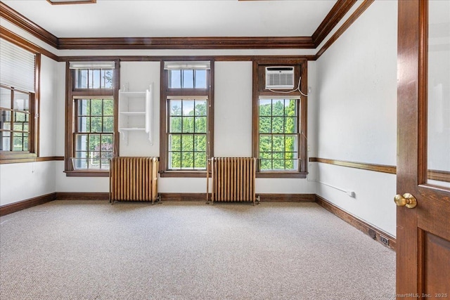 31 N Main St, Essex, CT 06426 - unfurnished room with radiator, crown molding, carpet floors, and a wall mounted AC