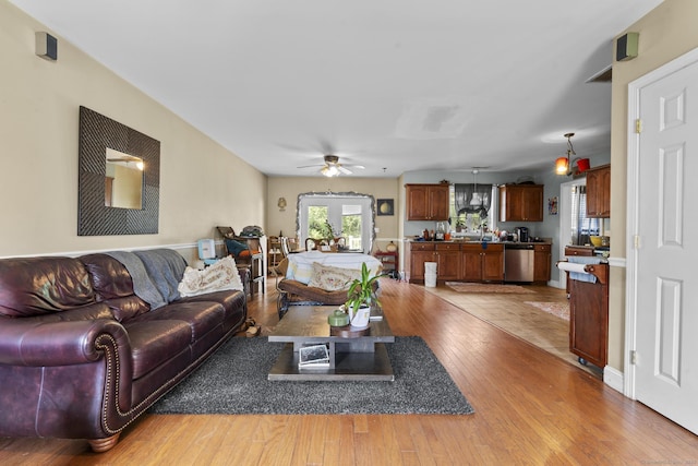 20 Society Hill Rd, Waterbury, CT 06704 - living room featuring light wood-style flooring and a ceiling fan