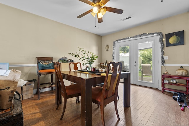 20 Society Hill Rd, Waterbury, CT 06704 - dining room featuring hardwood / wood-style flooring, a ceiling fan, and french doors