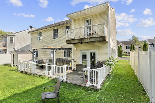 20 Society Hill Rd, Waterbury, CT 06704 - rear view of house featuring a storage unit, an outdoor living space, a fenced backyard, and a balcony