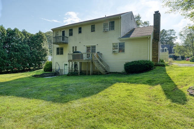 279 Annelise Ave, Southington, CT 06489 - back of property with a chimney, a yard, stairway, a balcony, and a deck